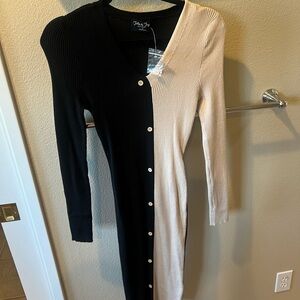 Black and Cream Long Sleeve Dress
